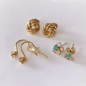 Gold Earrings Bundle Faux Diamond Opal Rhinestone Infinity Knot